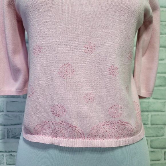 Vintage 90s Esprit Womens XL Cropped Pink Knit Sweater 3/4 Sleeves Barbiecore - Picture 2 of 8